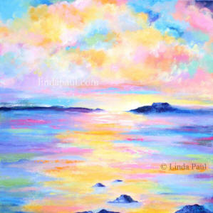 20 x 20 colorful ocean sunset painting