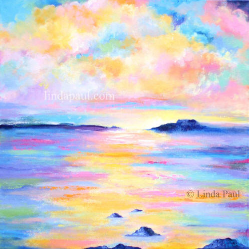 20 x 20 colorful ocean sunset painting
