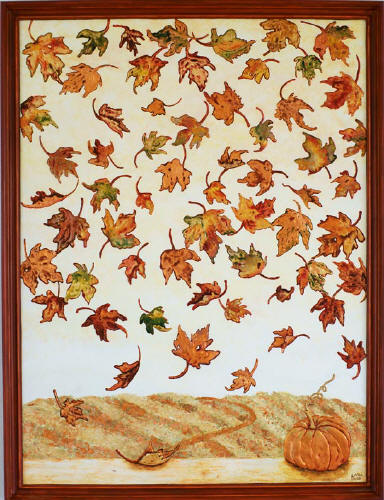 contemporary painting of autumn falling leaves