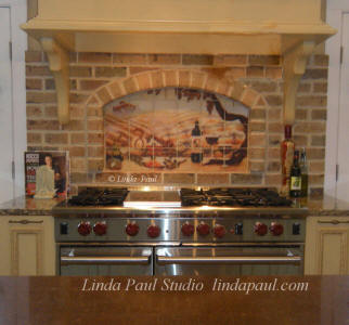 Vineyard backsplash in kitchen niche alcove idea