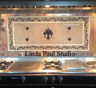 custom fleur de lis mosaci tile and copper fleur de lis