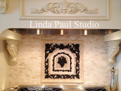 subway tile backsplash with 20 x 20 Chateua grape medallion in BR OR
