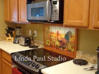 roosters and sunflower kitchen back splash mural
