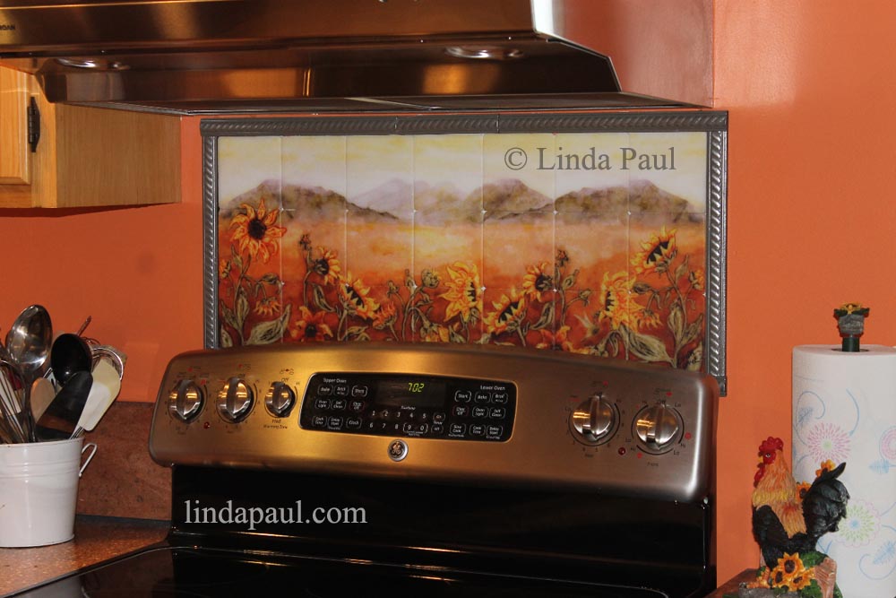 Sunflower Kitchen Decor Tile Murals Western Backsplash of Sunflowers