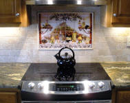 Italian Kitchen tile mutal ith white subway tiles - installed