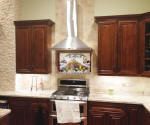Kitchen backsplash with italian mural and subway tile