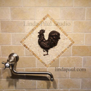 rooster mini medallion stone tile