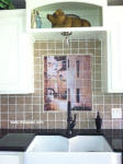 french bistro mural in french country white kitchen