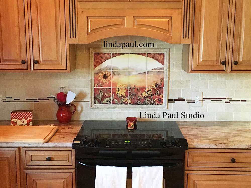 Sunflower Kitchen Decor Tile Murals Western Backsplash of Sunflowers