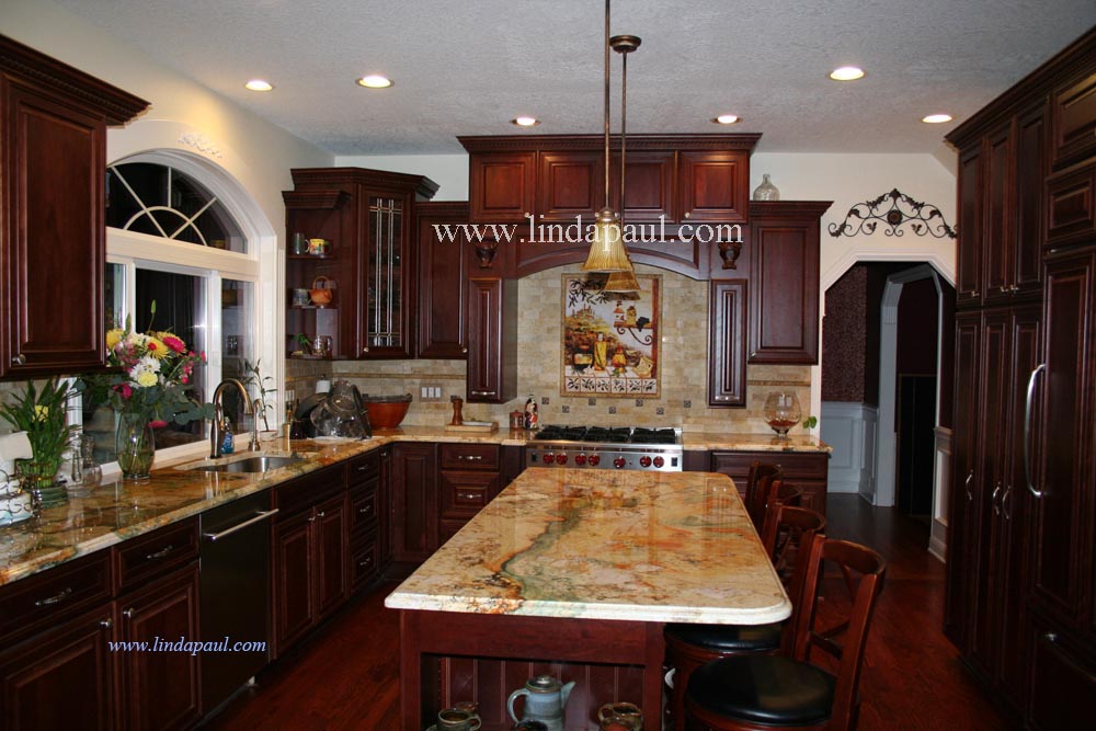 30" Tuscan Kitchen back splash mural in a gorgeous cherry kitchen ...