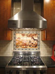 vineyard mural with mosaic tile liner Viking stainless hood