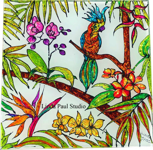 tropical tile with flowers parrot