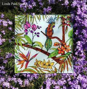 tropical glass tile with orchid parrot