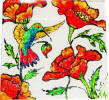 handmade tile red popy hummingbird