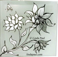 sunflower and bee silver black and white glass tile