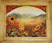 sunflower feild painting in fresco frame