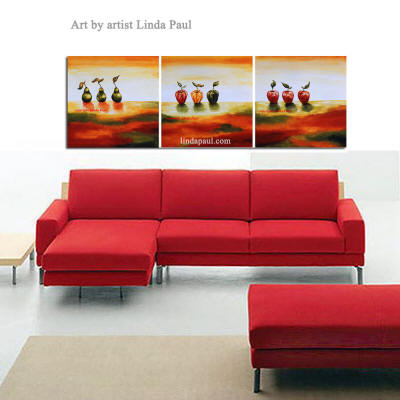 painting over red sofa