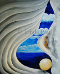 mother of pearl study painting with blue sky background
