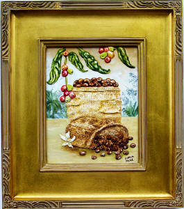 framed painting of coffee beans