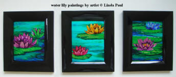 set of 3 water lily framed paintings