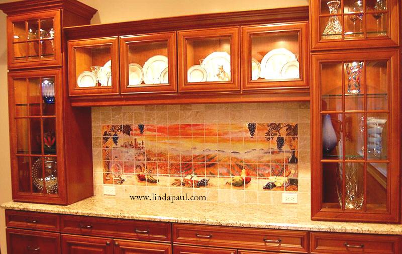 Sunset over Tuscany on tumbled marble installed in a beautiful custom wall