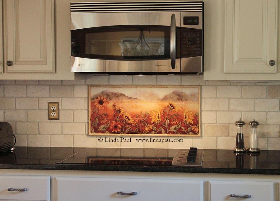 Sunflower Kitchen Decor Tile Murals Western Backsplash of Sunflowers