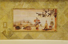 with gold travertine border tile