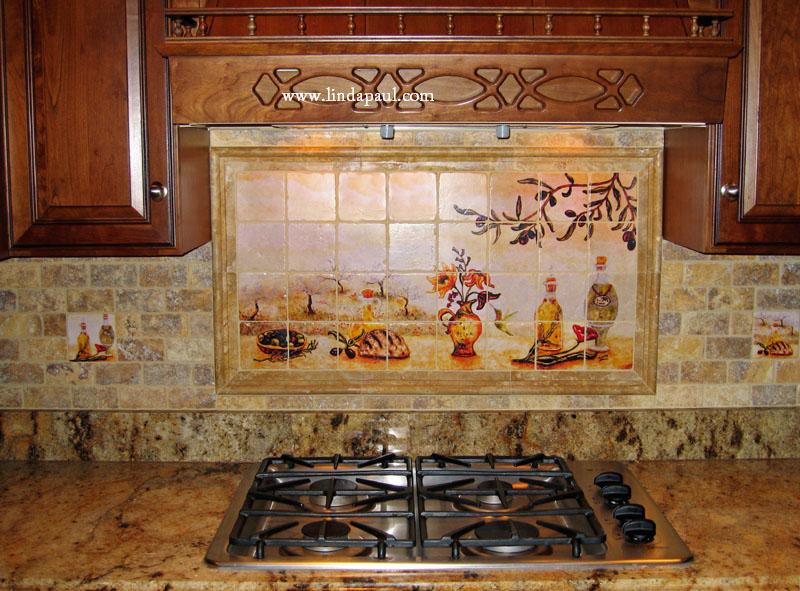 Travertine tile kitchen backsplash