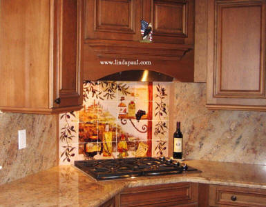 Tuscan Kitchen mural with Olive vine sides