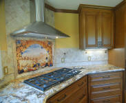 Tuscany Arch stone backsplash mural installed