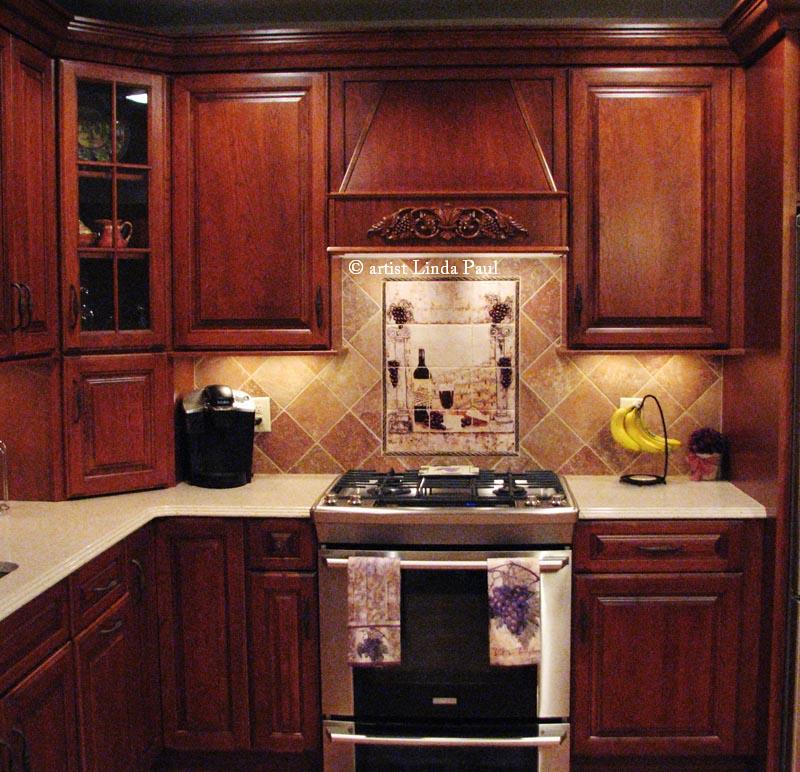 the Mist backsplash installed in this beautiful french country