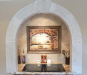 alcove kitchen stove top and mural