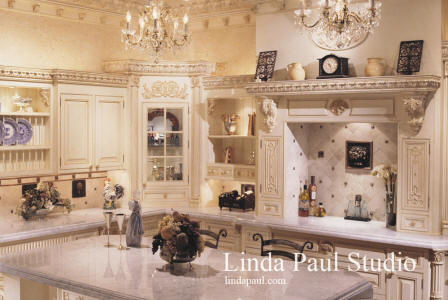 custom french country kitchen with fruit basket back splash
