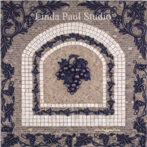 grapes and grapevines tile medallion backsplash from Linda Paul Studio chateau grapes mosaic tile medallion