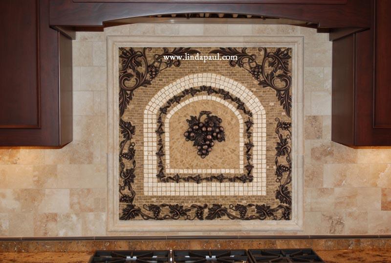 Grapes Mosaic Tile Medallion Kitchen Backsplash - Mural Mosaics