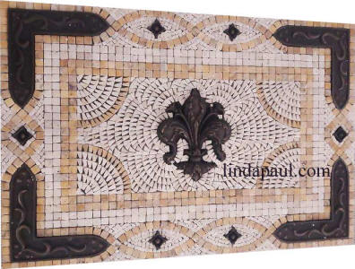 31 x 21 mosaic and metl backspash with fleur de lis