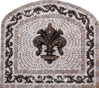 arched fleur de lis backsplash
