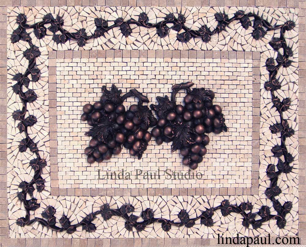 Grapes Mosaic Tile Medallion Kitchen Backsplash Mural Mosaics