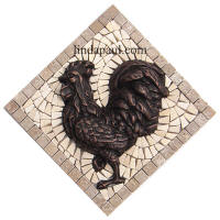 rooster kitchen backsplach mosiac tile and metal medallion