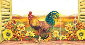 on sale back splash of rooster and sunflowers