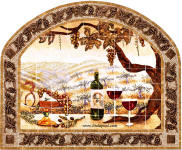 vineyard backsplash tile mural in mosaic tile and grapevine frame