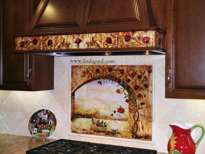 Tile Art Italian tiles of vineyard, roses backsplash tiles