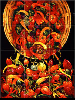 Kitchen Backsplash Ideas on Mexican Tiles   Mexican Tile Murals   Chili Pepper Backsplashes