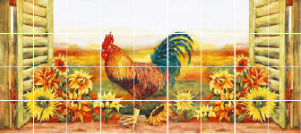longer version of roosters and sunflowers mural