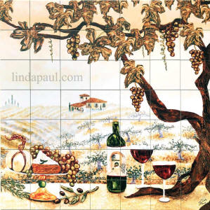 large tile mural wine vineyard