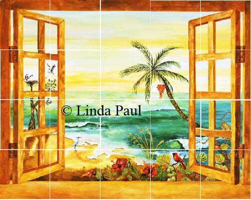 Florida Tile Mural of Tropical beach