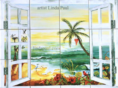 tropical tile mural