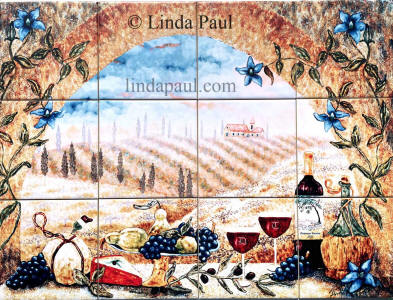personalized tile mural with monogram wine glasses