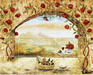 wine and roses kitchen mural