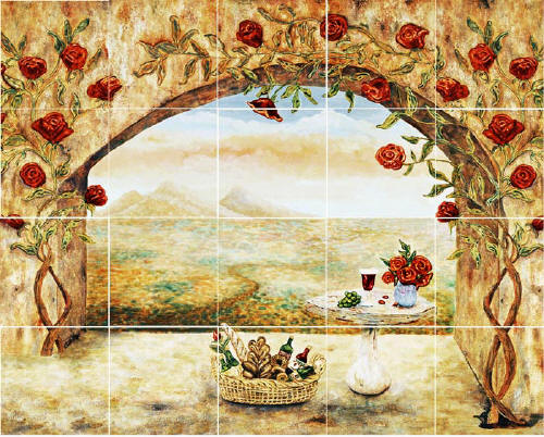 rose and wine tile murals